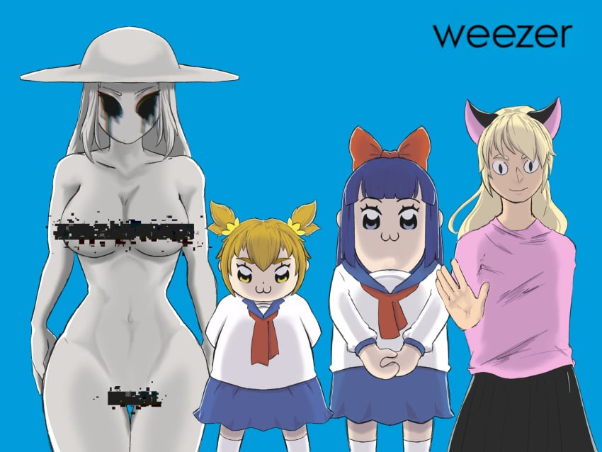 4girls :3 alternate_version_available areolae black_eyes black_skirt black_tears blonde_hair blue_background blue_eyes blue_hair blue_skirt bow breasts brim_hat cat_ears catgirl censor_bar censored censored_nipples censored_pussy clothed clothed_female clothed_female_nude_female commission crossover crying_with_eyes_open dave_and_bambi_mod edit english english_text expunged_(rapparep) female_only friday_night_funkin friday_night_funkin_mod hands_behind_back hands_on_hips holding_hands joke_hania_(haniax) nude nude_female opposition_expunged orange_eyes orange_hair original_character phonophobia_expunged pink_shirt pipimi pop_team_epic popuko rule_63 school_uniform serafuku short_female skirt small_nipples smile smiling_at_viewer socks staring_at_viewer strident_crisis text twintails waving_at_viewer weezer_(blue_album) white_hat white_nipples white_skin