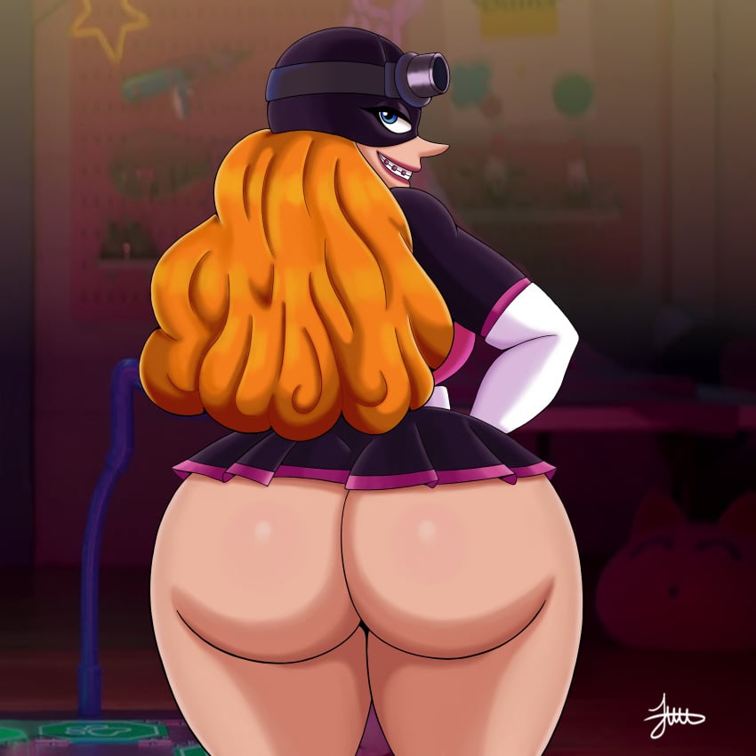 ass ass_focus bare_ass big_ass big_butt bubble_ass bubble_butt despicable_me despicable_me_4 juuzouthegoat poppy_prescott redhair skirt smiling smiling_at_viewer