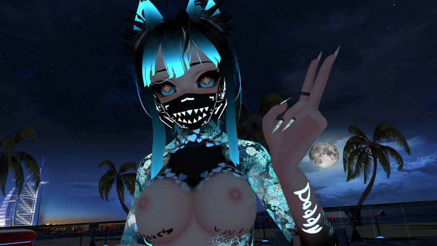 1girls awonsfw black_eyes black_hair blue_eyes blue_hair breasts camera_view cat_ears city cityscape cola cyberpunk female glitch hoodie long_hair looking_at_another looking_at_viewer looking_down mask masked masked_female only_female only_one_naked original_character public public_exposure public_nudity self_upload street tattoo tits_out vr vrchat vrchat_avatar vrchat_media vrchat_model walk-in walking