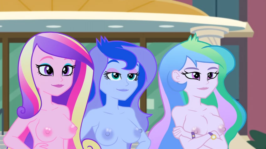 3girls areola areolae blue_body blue_hair blue_skin blue_skinned_female bracelets breasts building dean_cadance dirty_mike edit edited edited_image edited_screencap equestria_girls green_hair human humanized jewelry multicolored_hair multiple_girls my_little_pony my_little_pony_friendship_is_magic naked naked_female nipples nude nude_female pink_body pink_hair pink_skin pink_skinned_female princess_cadance_(mlp) princess_celestia_(mlp) princess_luna_(mlp) principal_celestia school screenshot_edit vice_principal_luna white_body white_skin white_skinned_female wrist_braces