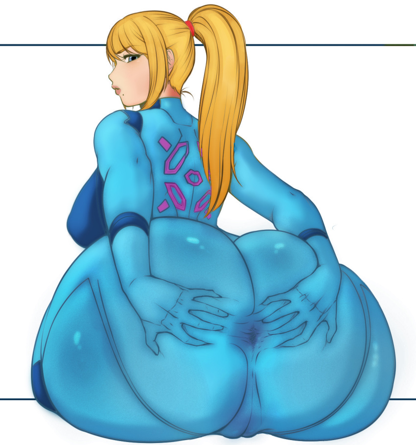 1girls anus ass ass_focus beauty_mark blonde_hair bodysuit cameltoe clothing_skin colored covered_anus dat_ass fat_mons female female_only hair_tied huge_ass metroid nintendo pony_tail samus_aran skin_tight source_request spread_anus spread_anus_under_clothes spread_ass spreading_anus spreading_ass through_clothes zero_suit zero_suit_samus zexxck