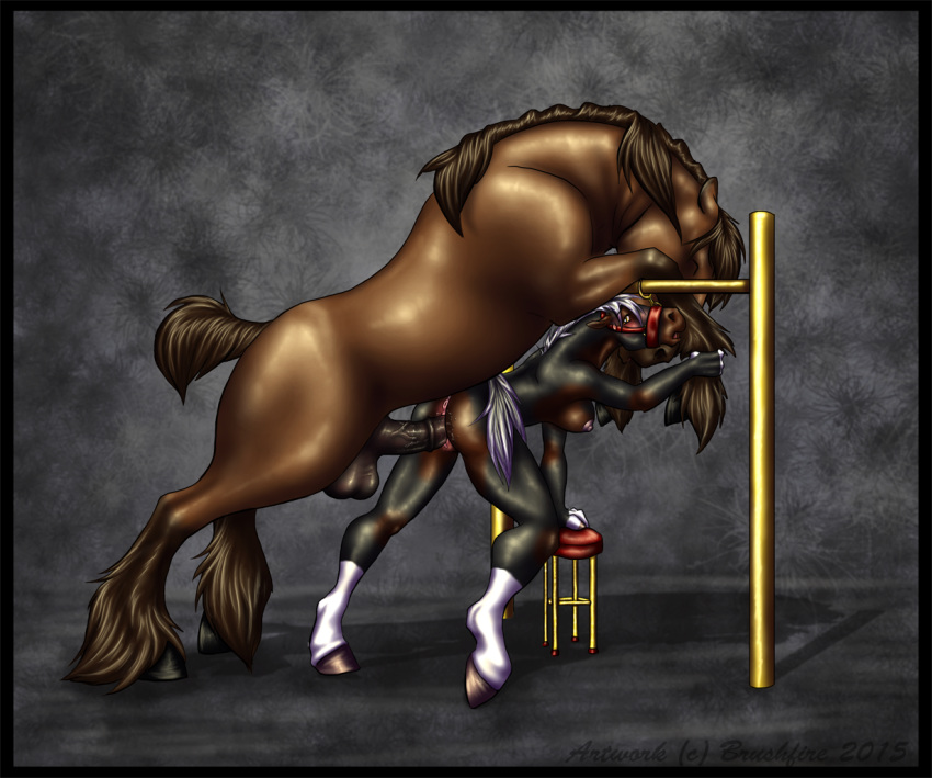 2015 anatomically_correct anatomically_correct_penis animal_genitalia animal_penis anthro anthro_on_feral anus balls big_penis black_border black_fur border breasts bridle brown_fur brushfire brutus_(valmir) closed_eyes duo ears_back equine equine_penis feathering female female_on_feral feral from_behind_position fur hooves horse horsecock larger_male male mammal mane medial_ring mounting multicolored_fur nipples nude open_mouth original_character penetration penis pink_nipples sex sideboob signature simple_background size_difference smaller_female stool straight textured_background vaginal_penetration vein veiny_penis white_fur zoophilia