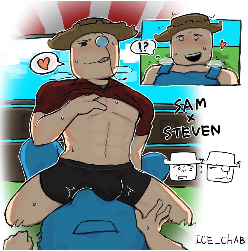 2boys artist_name black_pants gay grow_a_garden ice_chab male roblox roblox_game robloxian sam_(grow_a_garden) self_upload steven_(grow_a_garden) tagme