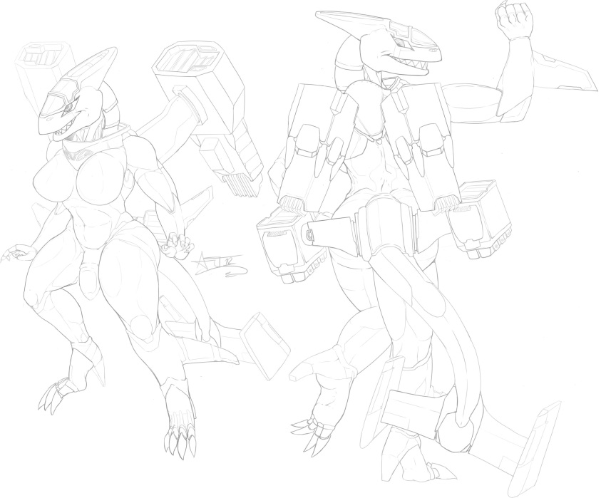 airplane android animal claw clenched_teeth dickgirl doodle fin fish gunship hi_res highres imogen intersex living_machine machine marine mecha mechwalker metal model_sheet monochrome posing robot shark sketch whitedragon