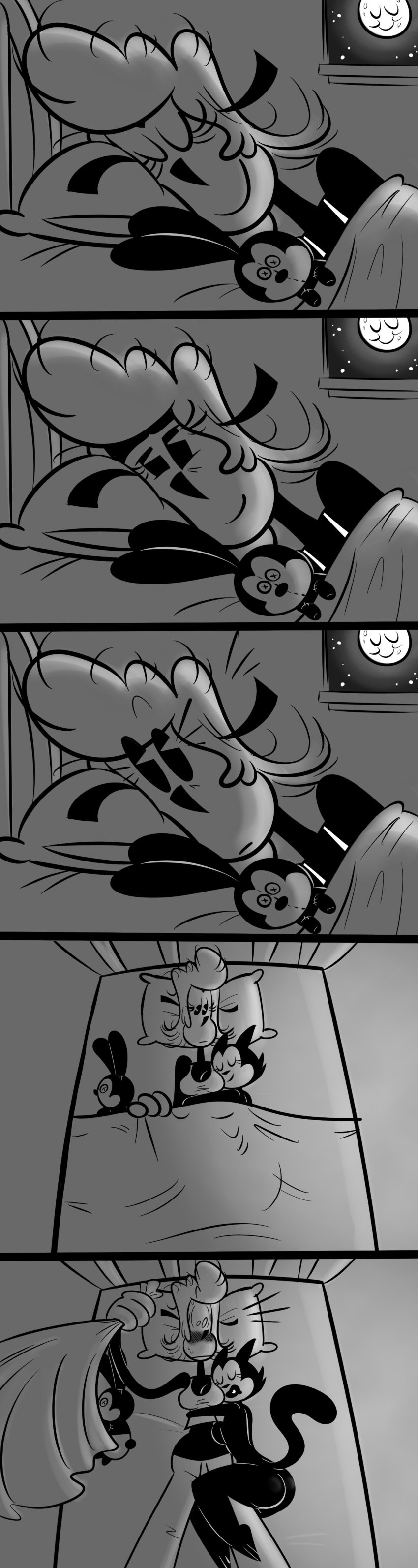 2girls ass blush comic disney dottie_(mickey_mouse_shorts) duo embarrassed female female_only furry gollyollyoxenfree mickey_mouse_shorts monochrome night nude stayin'_cool topsy_(mickey_mouse_shorts)