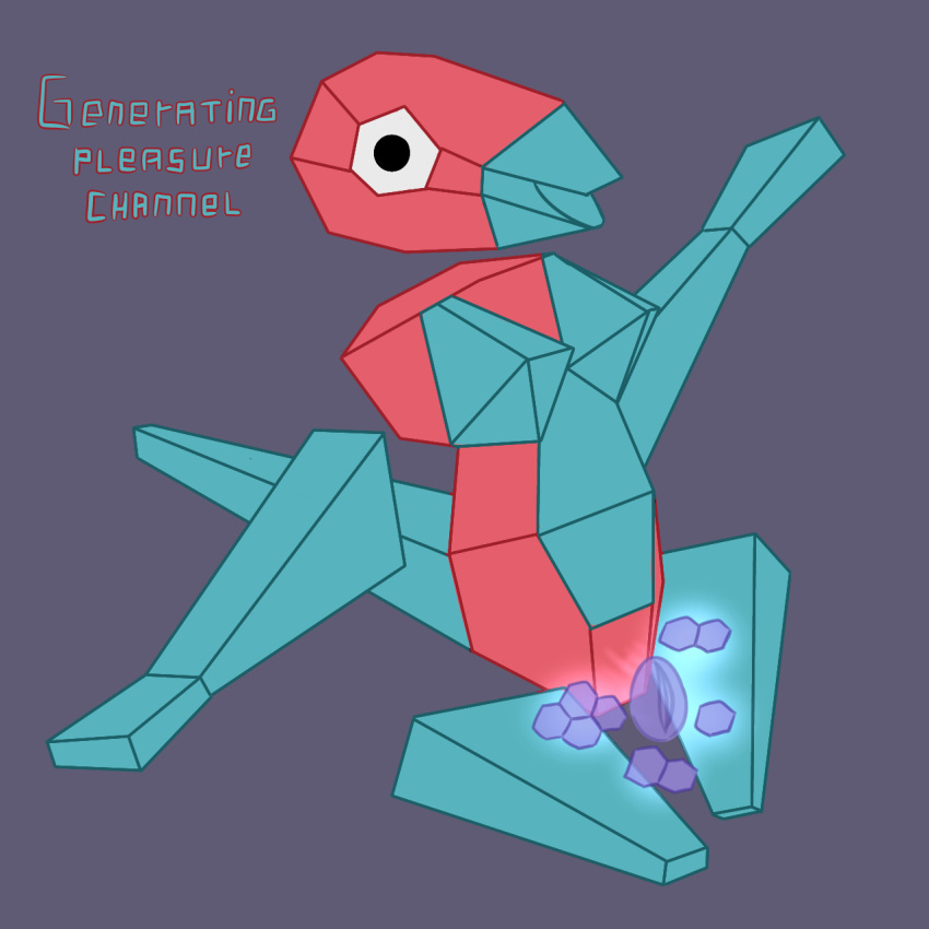 1girls anthro black_eyes blue_skin breasts cybernetics english_text female looking_at_viewer machine nintendo nude open_mouth pink_skin pokemon pokemon_(species) polygons porygon posexe program pussy simple_background software solo text two_tone_skin video_games