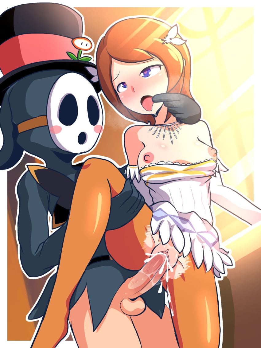 1boy 1boy1girl 1girls ahe_gao alternate_version_available anti_groove balls blue_eyes blush breasts cum cum_in_pussy cum_in_pussy cum_inside dress drooling exposed_breasts female finger_in_mouth gloves heart-shaped_pupils human legs_up male mario_(series) mask nipples notbuckhori one_eye_closed partially_clothed penetration penis princess princess_elise sex shy_guy smile sonic_(series) sunlight testicles tongue tongue_out top_hat vaginal_penetration wet wet_pussy window