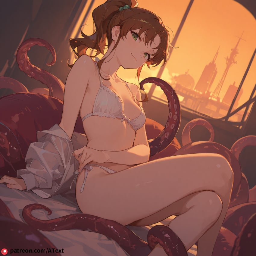 ai_generated character_sheet kino_makoto seductive_sitting small_breasts smug tentacle