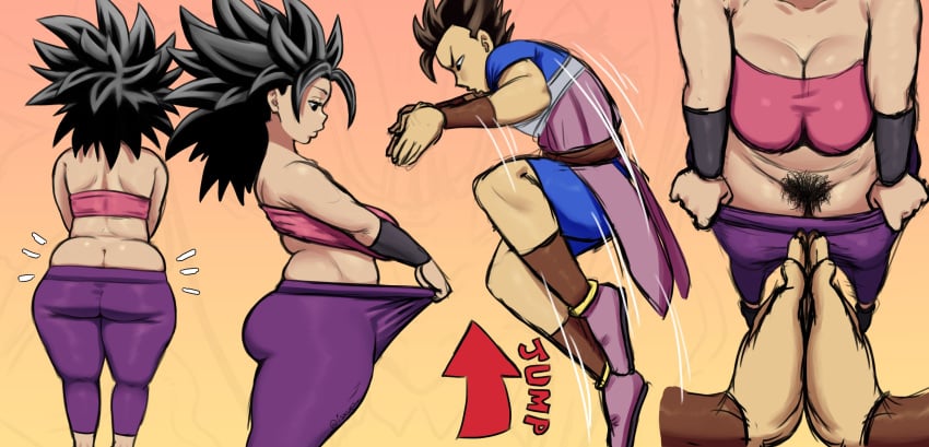 1boy 1girls ass big_ass big_breasts black_eyes black_hair breasts cabba caulifla dragon_ball dragon_ball_super isxues meme pants_down pubic_hair saiyan saiyan_girl universe_6 younger_female younger_male