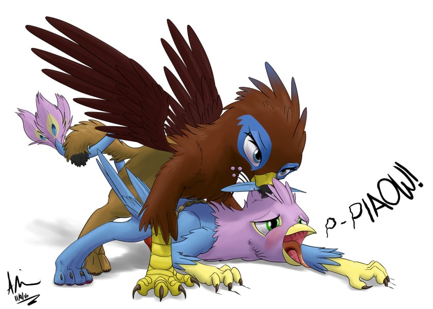 2boys anal anal_sex avian bondage bound claw_marks duo erection fan_character feathered_wings feathers fur gryphon male male_only my_little_pony open_mouth penetration penis plucking rope sex theandymac wings yaoi