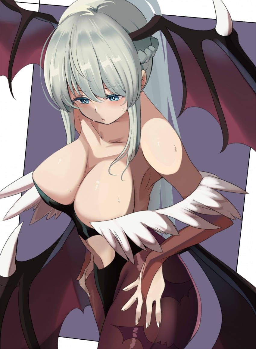 1girls big_breasts blue_eyes breasts cosplay darkstalkers fate_(series) female female_only head_wings huge_breasts large_breasts morgan_le_fay_(fate) morrigan_aensland_(cosplay) tonchinkan wings