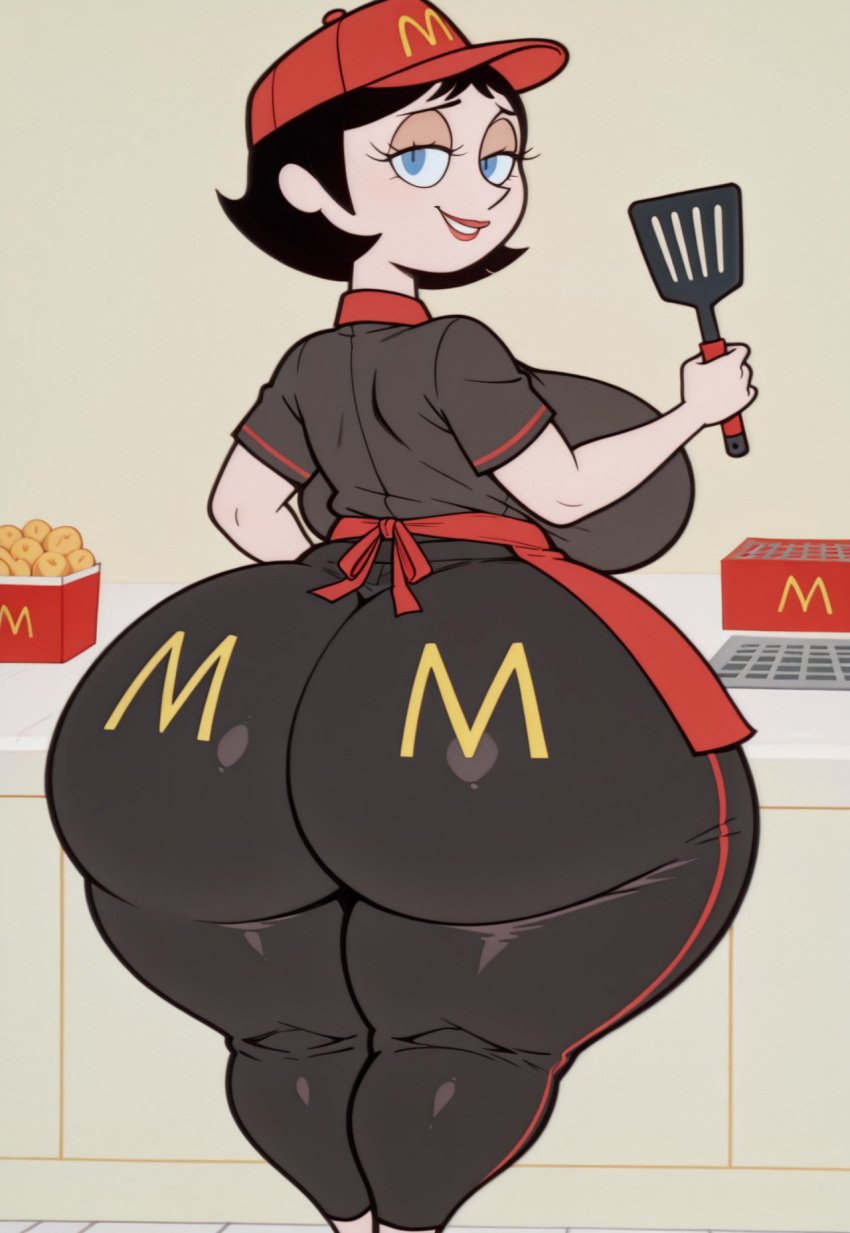 ai ai_generated big_ass big_breasts big_butt black_employee_outfit black_hair blue_eyes bubble_ass bubble_butt cap cartoon_network child-bearing_hips child_bearing_hips clothed clothing curvaceous curves curvy curvy_body curvy_female curvy_figure curvy_hips dummy_thicc dumptruck_ass dumptruck_butt employee employee_uniform fast_food female female female_focus grill huge_ass huge_butt kitchen large_ass large_breasts large_butt mcdonald's ms._keane pawg pawg_build plump_ass plump_butt powerpuff_girls seductive seductive_look seductive_smile short_hair spatula thicc thick_thighs venus_body visor voluptuous voluptuous_female wide_hips