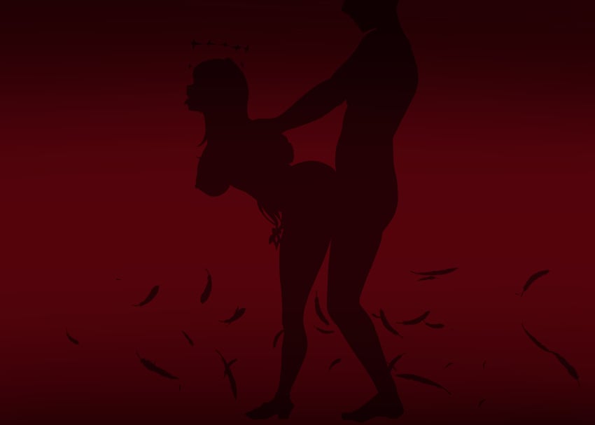 1boy 1girls big_breasts feathers hololive hololive_english hololive_english_-promise- hopesodesirable implied_sex implied_vaginal irys irys_(hololive) red_background self_upload silhouette silhouette_sex virtual_youtuber vtuber