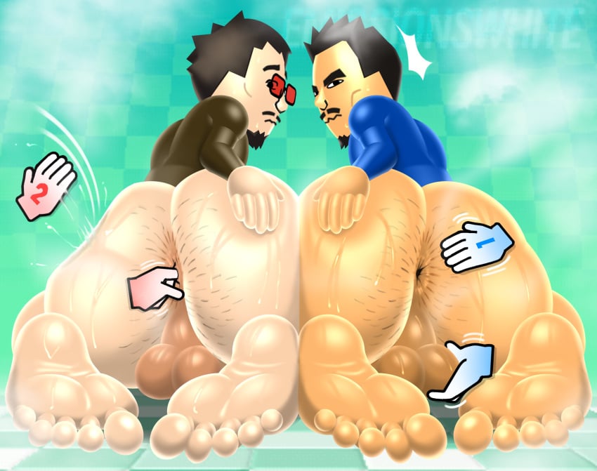 2boys 2d 2d_(artwork) akira_(wii_sports) anus anus_focus anus_peek artist_name ass ass_focus ass_grab ass_smack ass_spread ass_to_ass asses_touching back back_turned back_view balls big_ass big_balls big_butt big_feet black_hair blue_shirt brown_shirt bubble_ass bubble_butt butt_focus butt_grab butt_smack butt_to_butt butts_touching caress caressing caressing_ass caressing_balls caressing_butt cursor dat_ass dat_butt emissionswhite english_text facial_hair feet feet_focus fingering floating_hands flying_sweatdrops frown frowning frowning_at_viewer goatee grabbing_ass grabbing_own_ass grid_background hairy_anus hairy_ass hairy_butt hand_on_ass hand_on_balls hand_on_butt japanese_male looking_at_viewer looking_back looking_down male male_only mii motion_lines moustache no_pants on_knees pantsless player_1 player_2 presenting presenting_hindquarters red_glasses saburo_(wii_sports) shiny shiny_ass shiny_balls shiny_butt shiny_feet shiny_skin shirt smacking_ass smacking_butt spiky_hair spreading_ass steam steam_clouds steamy stern_expression sweat sweatdrop sweating sweaty sweaty_ass sweaty_balls sweaty_butt sweaty_feet taint text watermark wii wii_sports