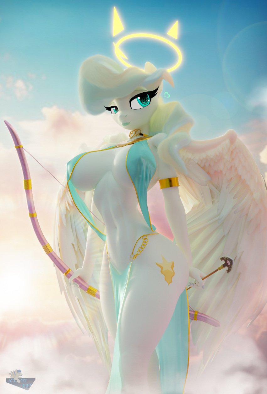 1girls 3d angel angel_wings anthro arrow big_breasts bow_(weapon) breasts clothing equine female female_only friendship_is_magic halo hooves-art looking_at_viewer my_little_pony nipple_bulge no_bra png thick_thighs valentine's_day vapor_trail_(mlp) wide_hips