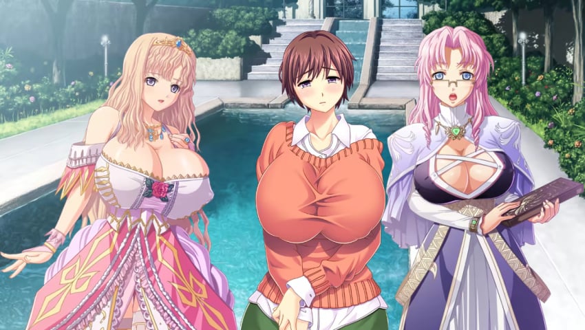 3girls asking book cleavage clothed_female discussion dress edit emeraria female female_only fukunaga_koharu game_cg gigantic_breasts huge_breasts hyper_breasts kyonyuu_fantasy kyonyuu_fantasy_gaiden kyonyuu_fantasy_gaiden_2 kyonyuu_reijou_mc_gakuen large_breasts long_hair luceria_von_diamante lune married_woman massive_breasts mature_female pink_hair platinum_blonde_hair pool prime_minister queen schoolgirl short_hair tiara