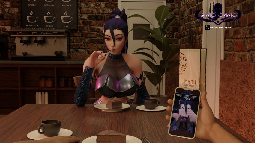 3d blacked blue_fingernails blue_hair blush cafe cake cheating chocolate_cake cuckold cuckold_pov dark-skinned_male date eating gino_cano_(artist) huge_ass huge_breasts humiliation k/da_all_out_kai'sa k/da_all_out_series k/da_series kai'sa league_of_legends light-skinned_female light-skinned_male long_hair ntr phone ponytail purple_eyes riot_games smile suprised_face tagme teasing_cuck_with_phone thick valentine's_day very_long_hair wide_hips