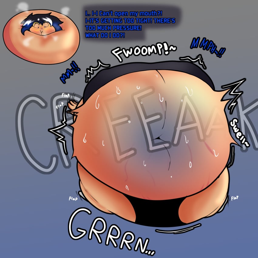 about_to_burst close_to_bursting helpless inflation lily_(fataholic) p-balloon puffed_cheeks see-through spherical_inflation sunken_limbs two_tone_hair