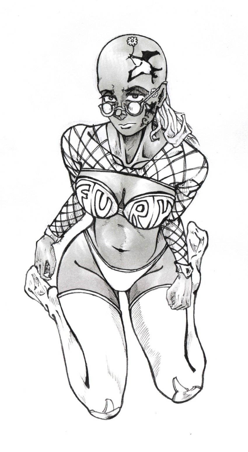 1girls bald bald_female big_breasts big_breasts bikini bird_tattoo black_and_white black_female bra breasts breasts clenched_hand clenched_hands dark-skinned_female dark_skin face_tattoo female female female_focus female_only fishnet_clothing fishnets flower_tattoo girl girl_focus jojo's_bizarre_adventure knee_pads kneeling laem_chabang letter letters light_hair light_lipstick lipstick looking_at_viewer looking_up mesh_clothing mesh_shirt mesh_top panties plant_tattoo ponytail schnitzeltag short_hair sitting stockings strapless strapless_bikini strapless_bra strapless_top string_bikini string_panties sunglasses sunglasses_on_head tanned tanned_female tanned_girl tanned_skin tattoo tattoo_on_head tattoos the_jojolands thick thick_legs thick_thighs thighhighs thighs underwear white_background white_bra white_panties white_stockings white_underwear