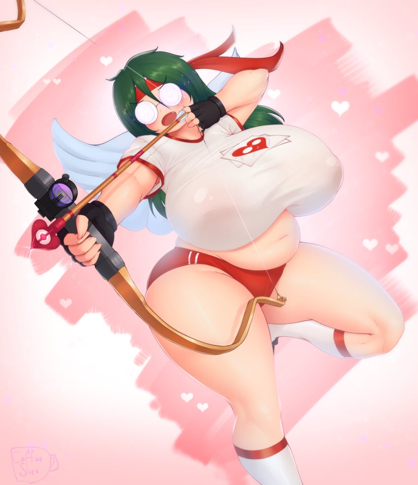 1girls arrow_(projectile) bbw belly blush bow_(weapon) breasts buruma coffeeslice coke-bottle_glasses fat fat_woman full_body glasses gym_uniform headband highres huge_breasts leg_up long_hair navel nerd_(coffeeslice) nipples original pink_background plump pulling_arrow see-through_clothes shirt sight_(weapon) solo standing taut_clothes taut_shirt thick_thighs thighs weapon