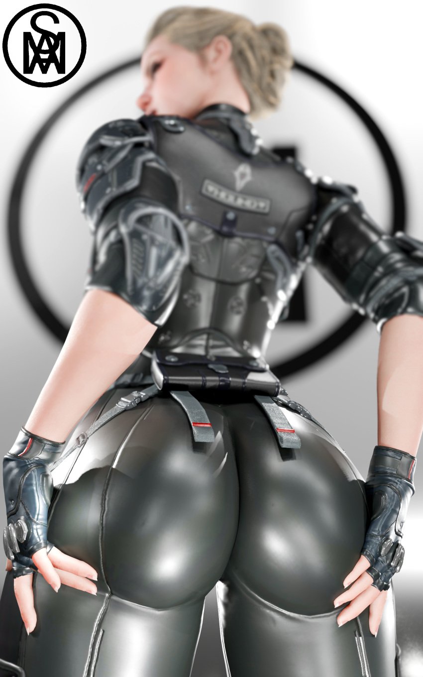 1girls 3d ass ass_focus ass_grab ass_lift blender blonde_female blonde_hair clothed clothing female female female_only ines_raya middlemansfm skin_tight skin_tight_suit solo solo_female solo_focus the_first_descendant