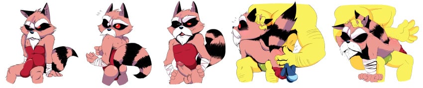 anthro ass beard bound dress facial_hair gay guardians_of_the_galaxy male male_only mammal marvel maychin moustache old penis raccoon rocket_raccoon scar slap