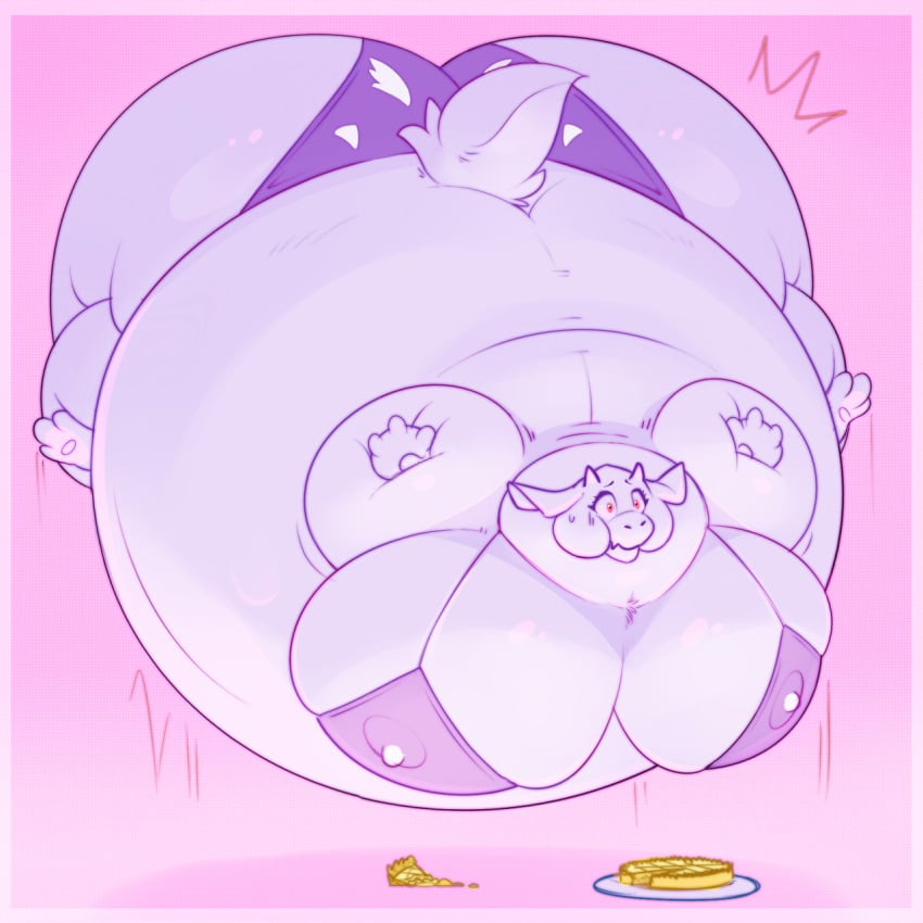 1:1 anthro ass belly big_belly big_breasts big_butt boss_monster_(undertale) bovid breasts caprine female floating fur goat hi_res horn huge_belly huge_breasts huge_butt hyper hyper_belly hyper_breasts inflation inflation_fetish mammal pie_(food) puffed_cheeks simple_background solo spherical_inflation toriel tuzzleton undertale undertale_(series) white_body white_fur