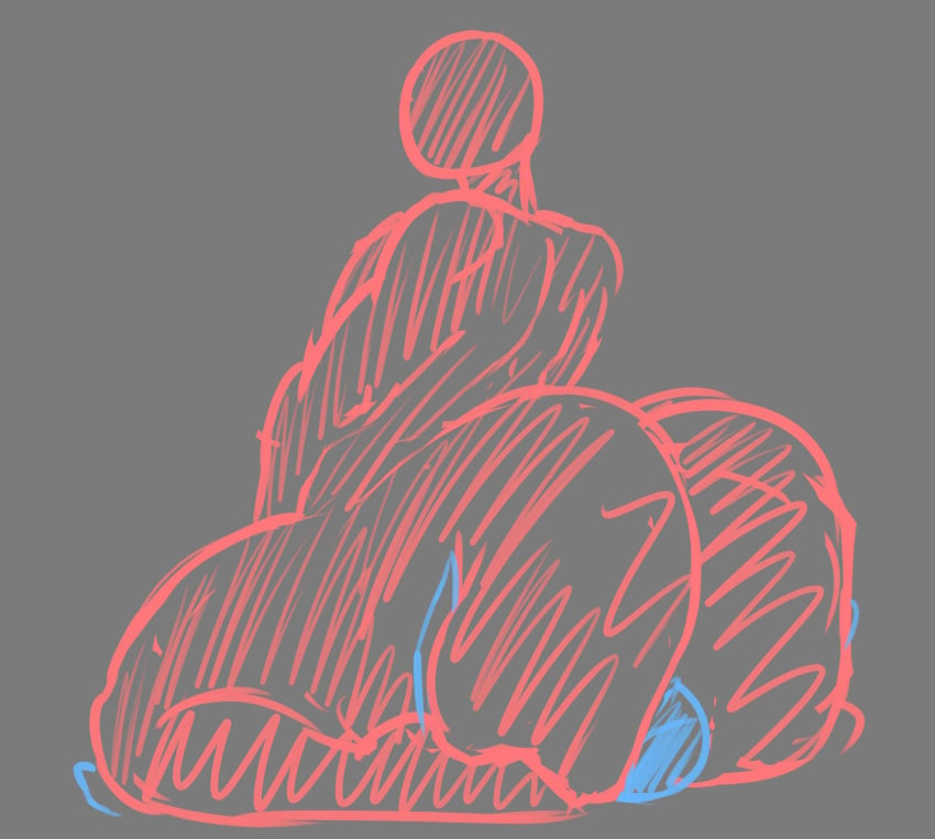 1boy 1girls bigger_female blue_body faceless_female faceless_male facesitting gokusenpai huge_ass red_body sitting_on_person sketch smaller_male tagme