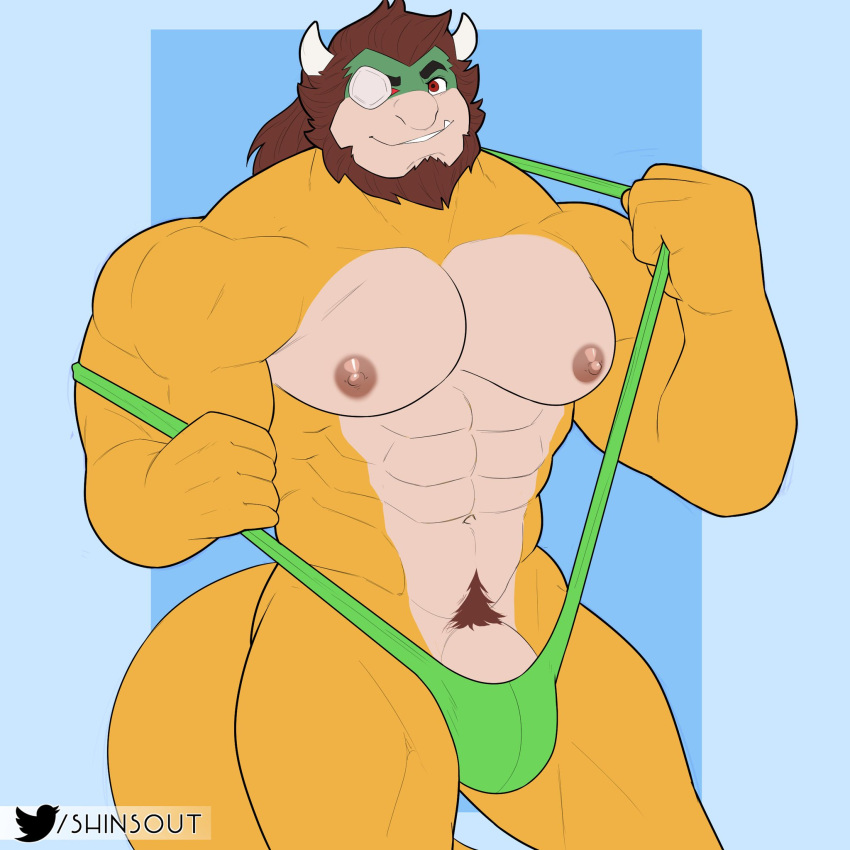 almost_naked anthro bara buff bulge bulge_through_clothing bulge_through_swimsuit green_mankini male male_focus male_only mankini muscular muscular_male muscular_male_only pecs penis sexy smile smiley_face smiling sweaty sweaty_body taking_clothes_off