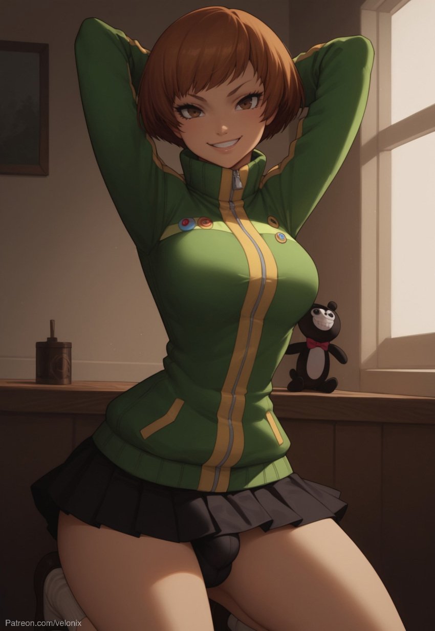 1futa 1futanari ai_generated ass ass ass_focus ass_view back back_view badge big_ass big_breasts big_butt big_hips big_penis black_skirt breasts brown_eyes brown_hair bulge bulge_through_clothing buttplug chie_satonaka cleavage clothed clothing dick dickgirl eyebrows eyelashes futa_only futanari grin grinning grinning_at_viewer hair hands-free huge_cock indoors lips long_hair looking_at_viewer looking_over_shoulder makeup medium_hair narrow_waist narrowed_eyes nose penis persona persona_4 satonaka_chie seducing seductive seductive_eyes seductive_gaze seductive_look seductive_mouth seductive_pose seductive_smile short_hair sitting skirt smile smile_at_viewer smiley_face smooth_balls smooth_penis smooth_skin solo solo_dickgirl solo_focus solo_futa solo_futanari sportswear sweater testicles tomboy tomboy_futa velonix