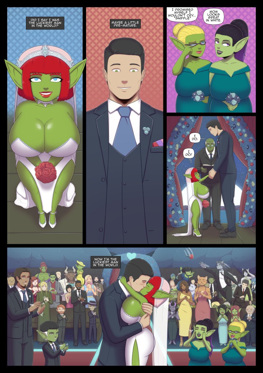 1boy 1boy3girls 3girls background big_breasts blackhornet blonde_hair blue_eyes breasts clapping clothing crowd crying digital_drawing_(artwork) digital_media_(artwork) digital_painting_(artwork) dirty_talk elf english_text female furry glasses gnome goblin goblin_female goblin_on_human goth green_eyes green_skin green_skinned_female height_difference hi_res highres human interspecies male male/female minotaur mother_and_daughter multiple_boys multiple_girls onomatopoeia orc parent_and_child penis purples_eyes red_hair shortstack size_difference skeleton speech_bubble wedding wedding_dress wedding_ring wedding_veil