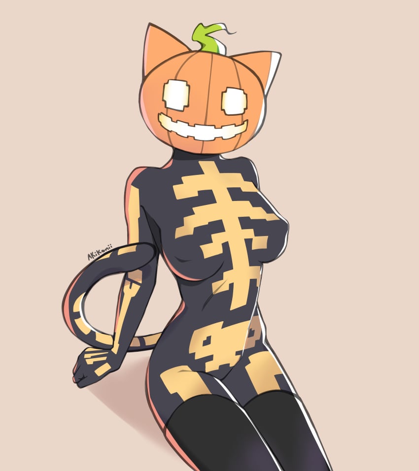 1girls 2d anthro breasts cat_ears cat_girl cat_tail catgirl digital_media female female_only fortnite furry furry_female furry_only glowing_eyes hi_res jack-o'-lantern looking_at_viewer looking_up medium_breasts narrow_waist nipples nude pumpkin pumpkin_cat_(fortnite) pumpkin_head simple_background sitting skeleton socks solo tail thighhighs