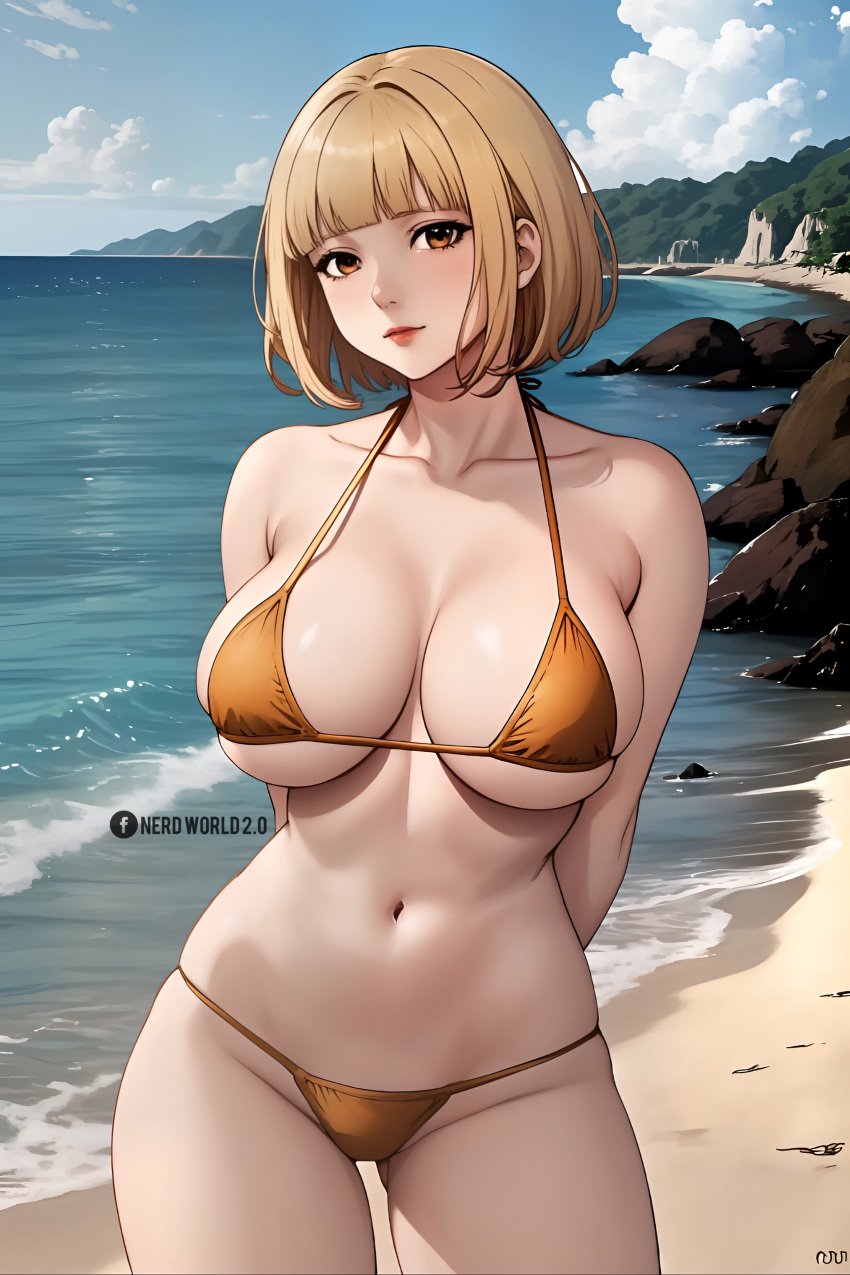 ai_generated bikini blonde_hair blonde_hair midorikawa_hana prison_school sexy_female waifu