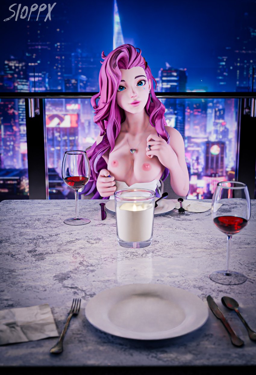 1female 1girls 3d 3d_(artwork) 3d_render blender blender_(artwork) blender_(software) blender_cycles boobs_out breasts breasts_out city_background cityscape clothed clothed_female clothing date dinner dinner_date dinner_table dress female k/da_series league_of_legends league_of_legends:_wild_rift night night_sky pov riot_games seraphine_(league_of_legends) showing_breasts showing_off sioppx teasing tits_out