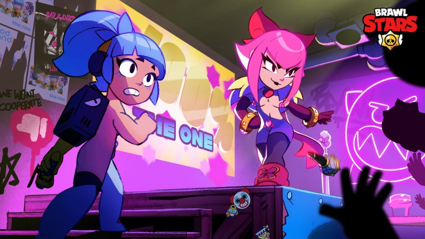 (brawl_stars) blue_hair brawl_stars cyan_hair edit edited_image edited_official_artwork janet_(brawl_stars) kpop max_(brawl_stars) melodie_(brawl_stars) nude pink_hair poco_(brawl_stars) popstar_janet pubic_hair