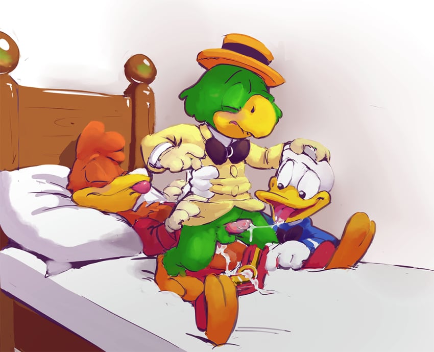 anal anal_sex avian balls bed bird disney donald_duck duck gay group group_sex jose_carioca male male_only oral panchito_pistoles penetration penis sex testicles the_three_caballeros threesome yamamoto yaoi