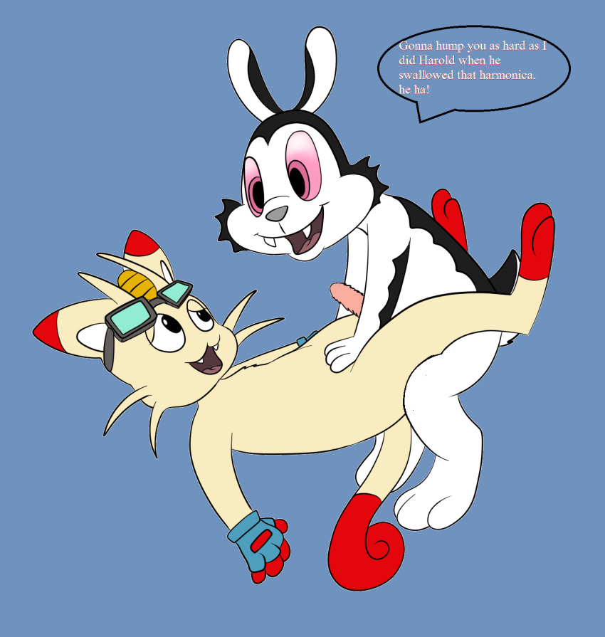 bunnicula bunnicula_(series) clothing comjuke eyewear feline gloves goggles lagomorph male_only mammal meowth nintendo pokemon rabbit video_games