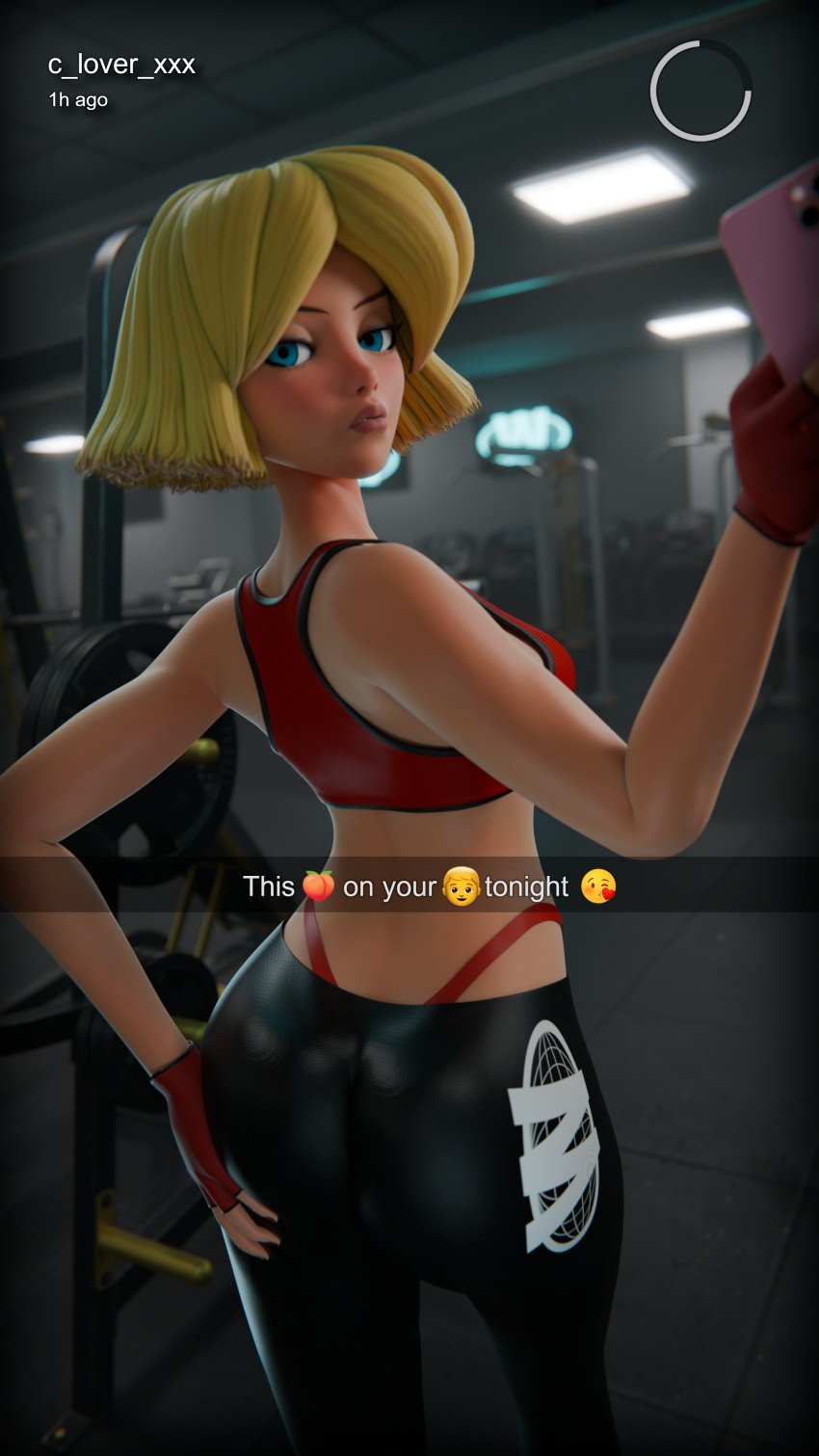 1girls 3d 3d_(artwork) alternate_version_available blonde_hair blue_eyes clover_(totally_spies) female female_focus gym gym_uniform hand_on_butt highres lia3d light-skinned_female light_skin looking_at_viewer phone posing pov_eye_contact selfie serpentorder short_hair social_media spandex sports_bra standing suggestive suggestive_look thong totally_spies