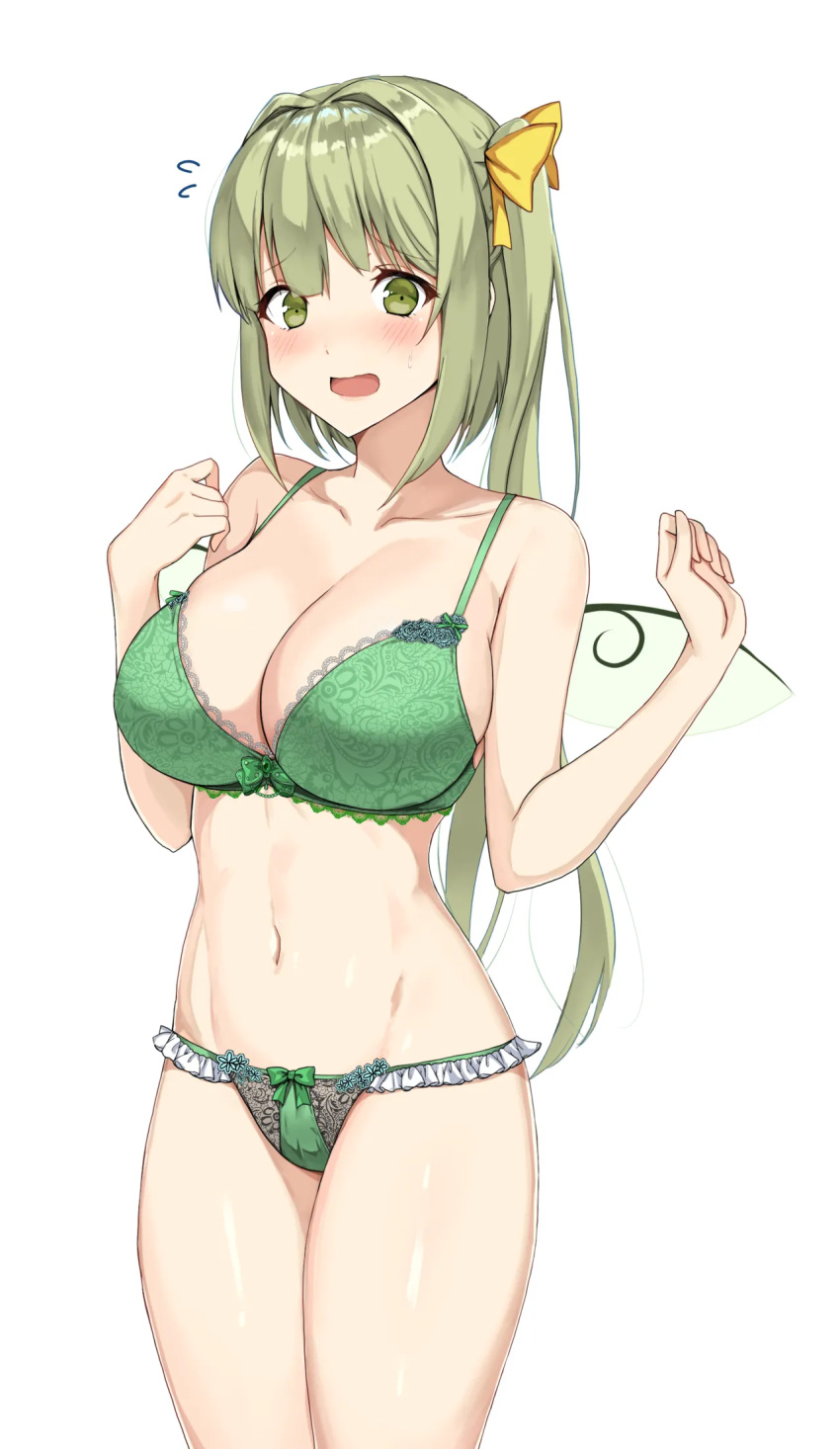 amagi_(amagi626) big_breasts blush bra breasts daiyousei fairy female green_eyes green_hair navel touhou white_background
