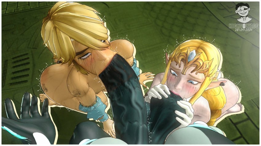 1boy 1futa 1girls 3d ball_suck bisexual blonde_hair blowjob blowjob_face both_sexes_in_same_situation femboy futa_on_female futa_on_male futanari highv0ltage hyrule_warriors imp_midna link link_(hyrule_warriors) midna princess_zelda the_legend_of_zelda twilight_princess zelda_(hyrule_warriors)