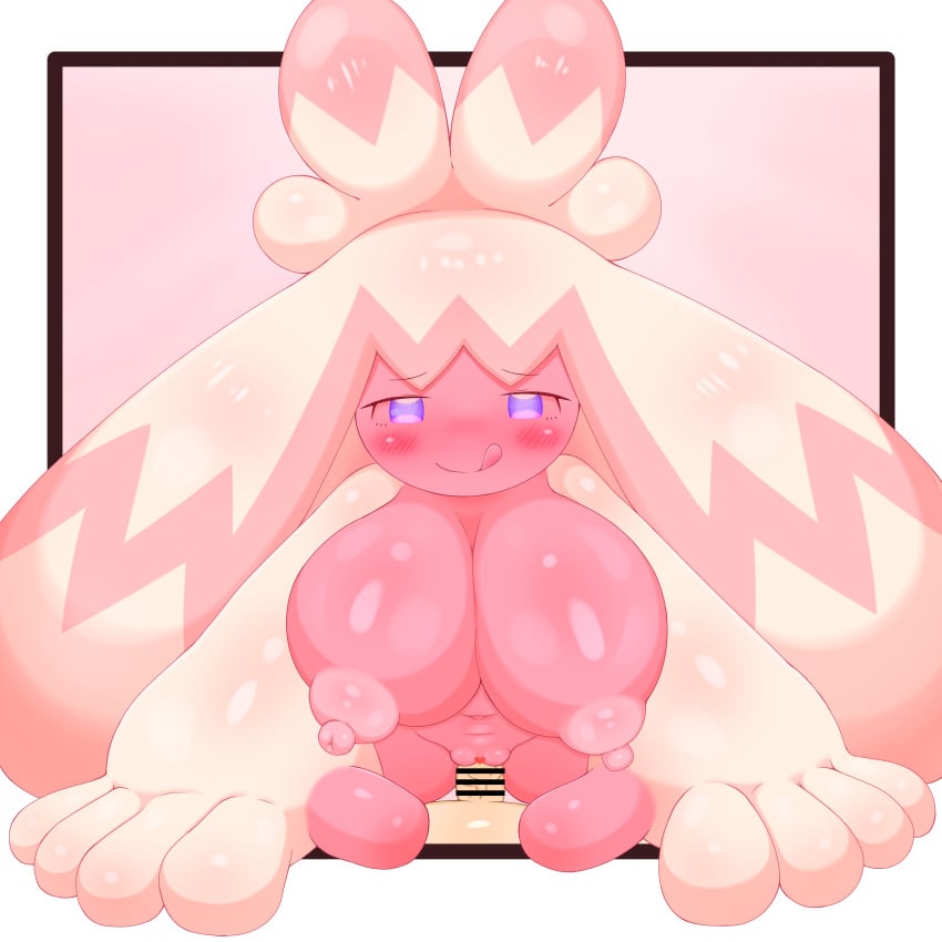 absurd_res big_breasts breasts duo female generation_9_pokemon genitals hi_res huge_breasts humanoid male male/female nintendo nipples omenyanozero penis pink_body pink_nipples pokemon pokemon_(species) pussy sex tinkaton tongue tongue_out