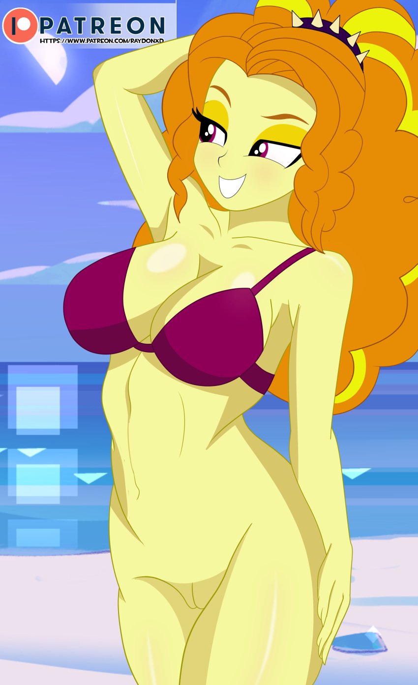 1girls adagio_dazzle areolae arm_behind_head big_breasts bikini_top bottomless bottomless_female breasts busty confident edit equestria_girls female female_only hand_on_hip large_breasts model_pose my_little_pony navel pose posing pussy raydonxd seductive seductive_smile sensual smile vulva