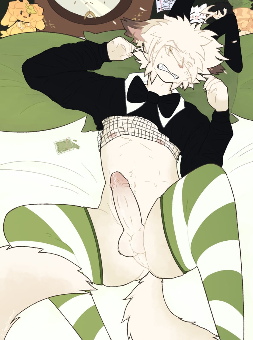 420_(number) absurd_res angry animal_humanoid anthro ass ball_tuft balls bed bed_sheet bedding bedding_background belly bent_legs black_clothing black_sweater black_topwear bodily_fluids bow_tie boy_kisser_(meme) bulge bunny_costume catnip cheek_tuft chest_tuft clock clothed clothing collared_shirt costume crop_top cross-popping_vein cut_ear domestic_cat dripping drugs ear_nip ear_piercing easter erection facial_tuft fake_ears fake_rabbit_ears fangs felid feline felis femboy feminine_pose fishnet_clothing fishnet_topwear fluffy fluffy_ears fluffy_hair fluffy_tail food foreskin frown fruit fur furniture furrowed_brow furrowed_eyebrows gauged_ear genital_fluids genitals goofbread green_clothing green_legwear green_stockings hair hair_over_eyes hi_res holidays humanoid humanoid_hands humanoid_legs leaking_precum legs_in_air legs_up legwear lying male mammal meme navel nervous on_back pattern_clothing pattern_legwear pattern_stockings penis penny_(goofbread) piercing pillow pineapple plant plushie precum precum_drip precum_on_own_penis precum_on_penis raised_clothing raised_sweater raised_topwear shirt simon_willowglove_(goofbread) solo spread_legs spreading stockings striped_clothing striped_legwear striped_stockings stripes sweat sweater tail tan_body tan_fur teeth thigh_highs thomas_dexter thong topwear tuft turkish_angora uncircumcised underwear vampire yellow_eyes