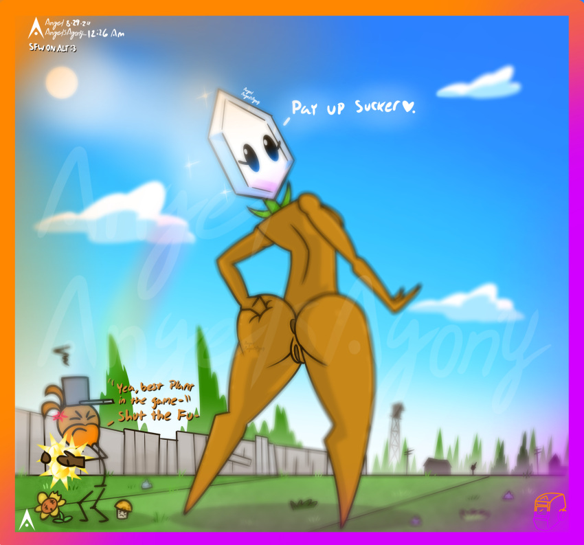 agonywelds angelsagony ass back_view female femdom grass hand_on_butt leaf looking_down magnifying_grass_(pvz) plant plant_girl plantie plants_vs_zombies pussy sideboob smaller_male spread_anus spread_pussy taller_girl text thick_ass thick_thighs thighs wide_hips