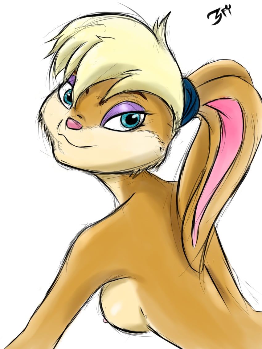 3fy anthro fur furry lola_bunny looking_at_viewer looking_back nipples rabbit space_jam