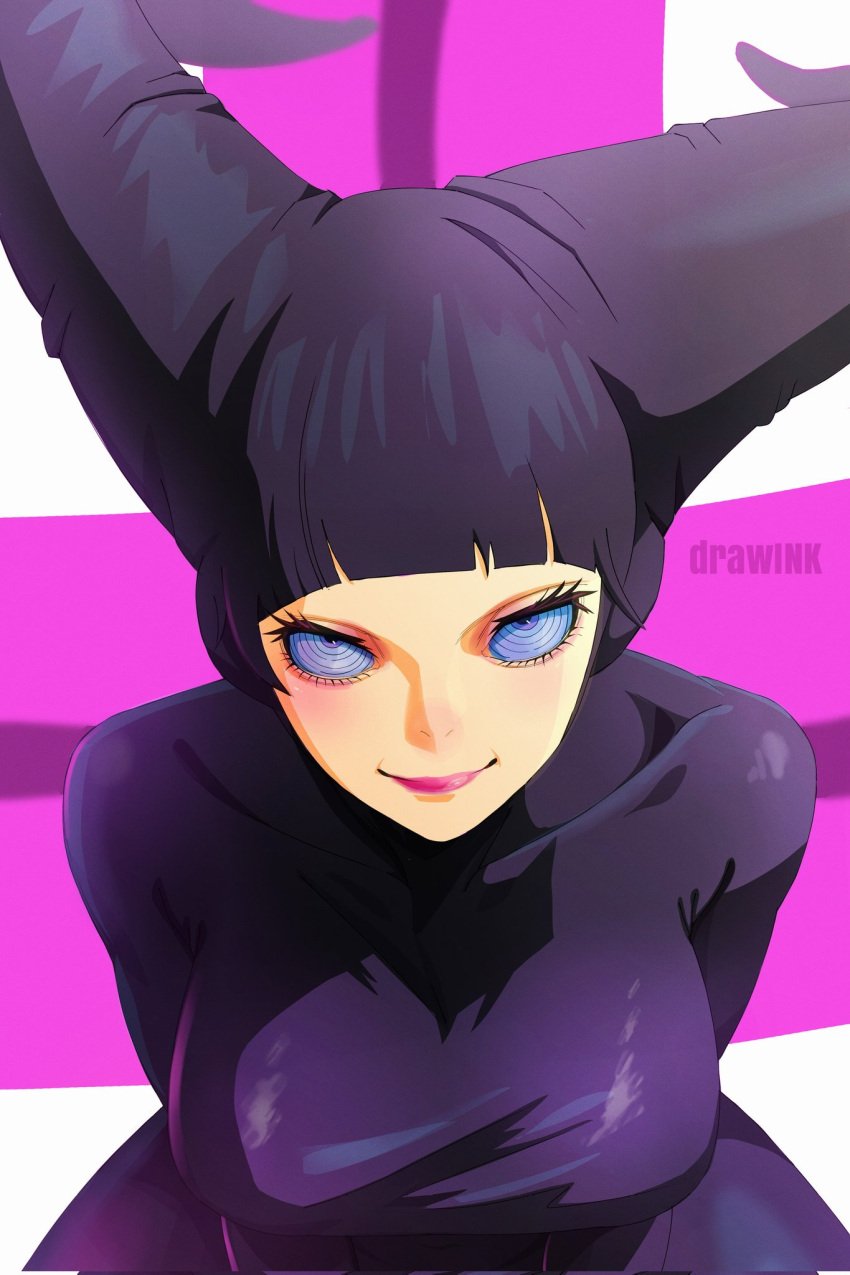 1girls big_breasts black_body black_bodysuit black_leather bodysuit boruto:_naruto_next_generations boruto:_two_blue_vortex breasts breasts_visible_through_clothing curvy_female drawink female female_only kazamatsuri_moegi large_breasts latex_suit leather_bodysuit leather_clothing lipstick looking_at_viewer matsuri_(boruto) naruto naruto_(series) painted_lips rinnegan smile smiling smiling_at_viewer thight_clothing