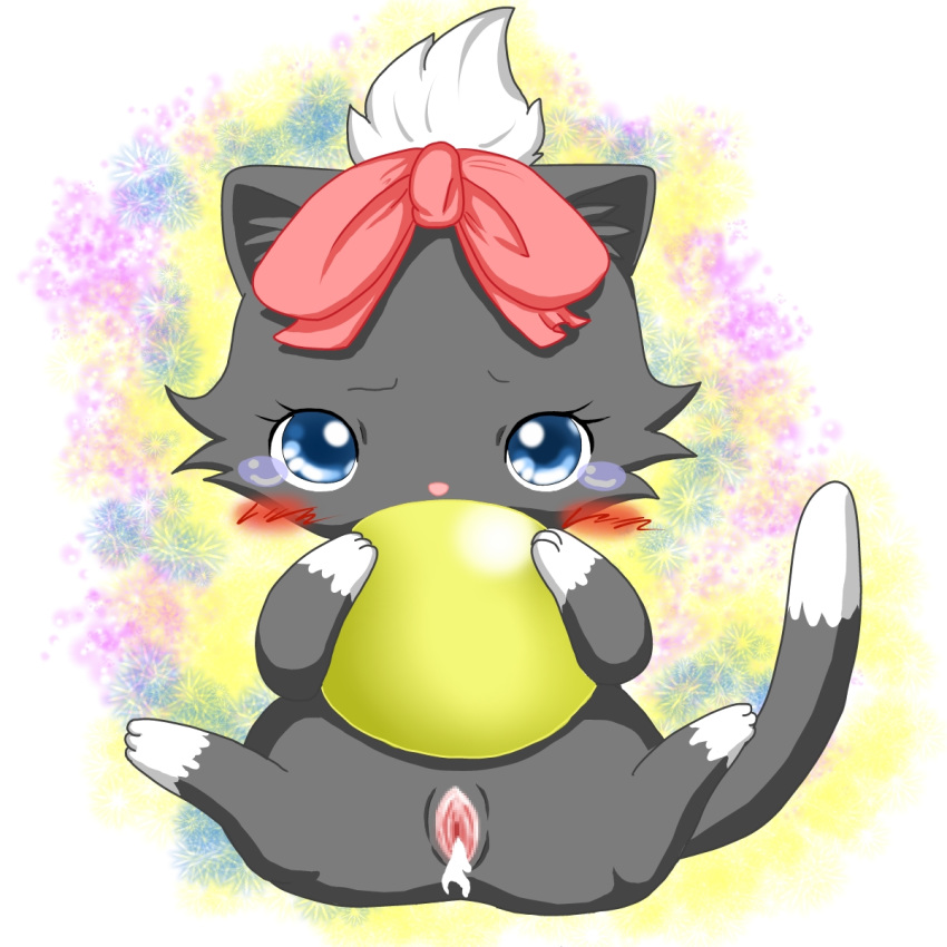 1girls blue_eyes blush bow censored crotch_view cum cum_in_pussy cum_inside diana_(jewelpet) female female_only feral fur furry jewelpet jewelpet_(species) looking_at_viewer makuran pussy sanrio shy simple_background solo spread_legs spread_pussy spreading tear tears