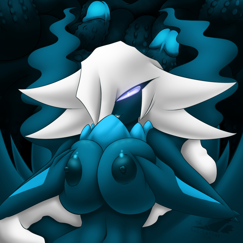 1boy 1girls 2016 alternate_color anthro anthrofied areolae barbed_penis blue_lips blue_penis blue_skin breast_fondling breast_grab breast_squeeze breasts darkrai darkria erection female fondling hair hand_on_breast huge_breasts humanoid_penis large_breasts latiar legendary_pokemon looking_at_viewer male navel nintendo nipples nude original_character penis penis_tentacles pokemon pokemon_(species) pokemorph tentacles video_games white_hair