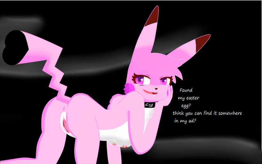 anthro anus breasts collar female female_only lucaschu lucychu pink_fur pussy solo text