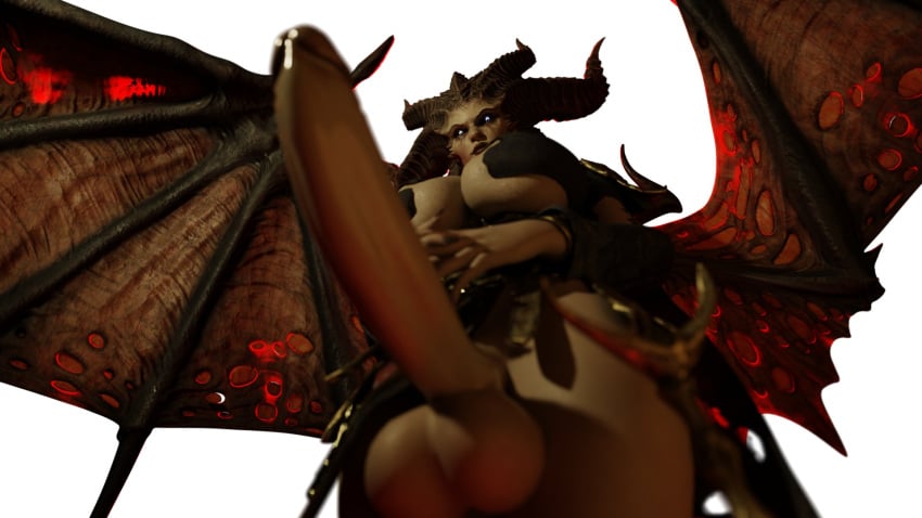 1futa 3d balls big_breasts blizzard_entertainment breasts demon diablo erection futanari horns huge_breasts huge_cock lilith_(diablo) looking_down low-angle_view penis velvettiger wings